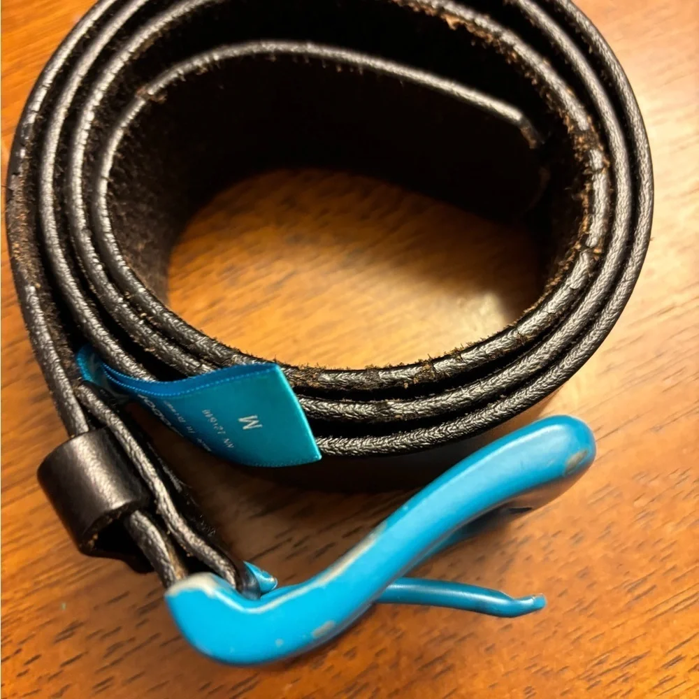 Rare Kidrobot Men's leather Belt with Blue Buckle